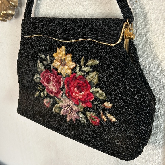 Vintage Hand Beaded Floral Needlepoint Handbag - Picture 5 of 12